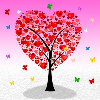 Tree Hearts Indicates Valentines Day And Affection