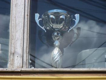 Trophy in window