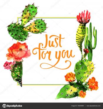 Tropical cactus tree frame in a watercolor style isolated. — Stock ...