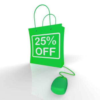 Twenty-five Percent Off Bag Represents Online Shopping 25 Discounts