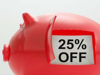 Twenty-Five Percent Off Piggy Bank Shows Price Slashed 25