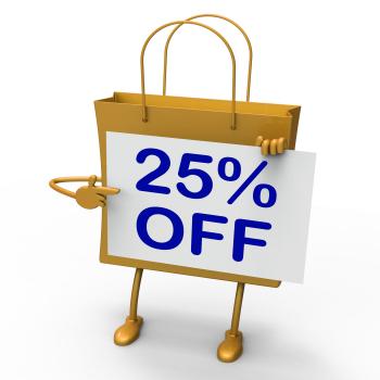 Twenty-five Percent Reduced On Shopping Bags Shows 25 Bargains
