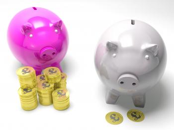 Two Piggybanks Savings Show Britain Banking Accounts