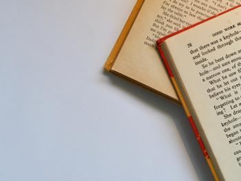 Two Red-and-white Labeled Books