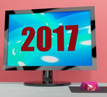Two Thousand And Seventeen On Monitor Shows Year 2017