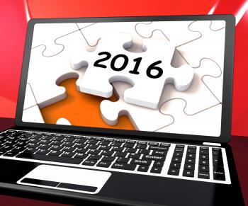Two Thousand And Sixteen On Laptop Shows New Years Resolution 2016