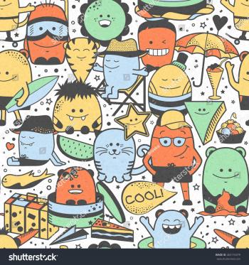 Vector Summer Seamless Pattern Funny Monsters Stock Vector 463174379 ...