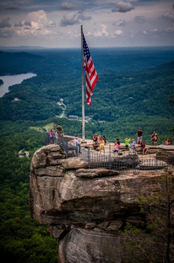 USA flag on top of cliff
