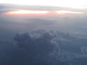 View of the cloudy sky from the plane