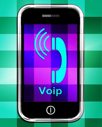 Voip On Phone Displays Voice Over Internet Protocol Or Ip Telephony
