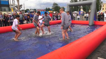 Football in the water. Pool. 4K. Stock Video Footage - VideoBlocks