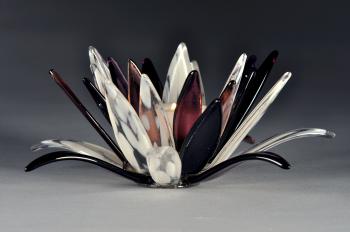 Spirit White & Purple Open Water Lily Glass Candle Holder · Glass ...