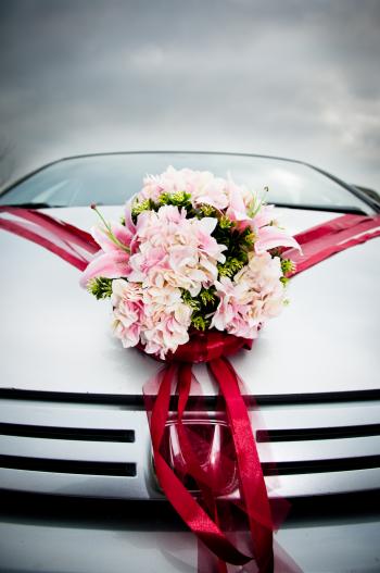 Wedding car decorated with flowers