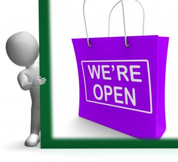 Were Open Shopping Bag Sign Shows New Store Launch