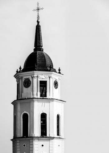 White Black Church Clock Tower