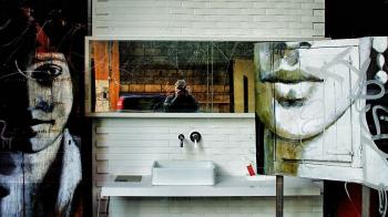 White Ceramic Rectangular Sink Under White Wooden Frame Rectangular Mirror