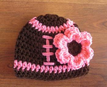 Crocheted Baby Girl Football Cocoon & Hat with Flower - Chocolate ...
