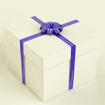 White Gift Box With Blue Ribbon As Birthday Present For Man