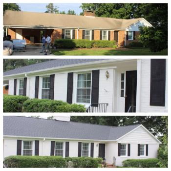 Curb appeal before and after. Paint brick house white. Adds interest ...