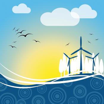 Wind Power Represents Turbine Energy And Electric