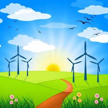 Wind Power Represents Turbine Energy And Electricity