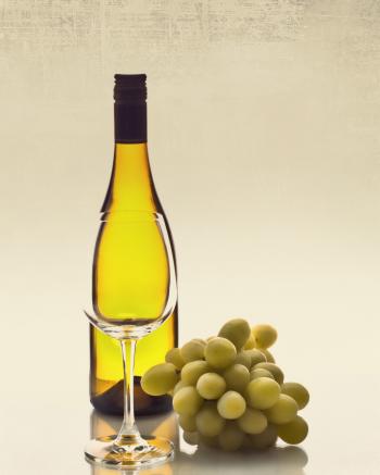 Wine with glass bottle and grapes
