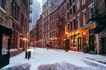 Winter Lights City Snow Time Buildings Evening Splendor Street Road ...