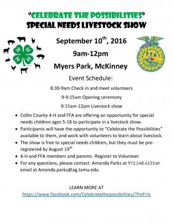 Celebrate the Possibilities” Special Needs Livestock Show