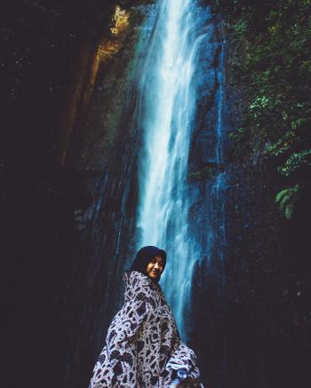 Woman in Front Waterfall