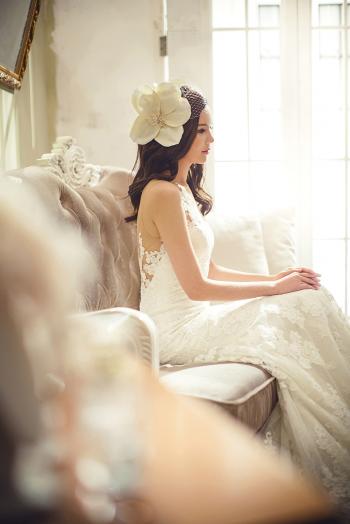 Woman in White Floral Wedding Dress