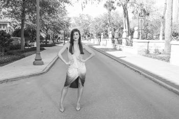 Woman Wearing Ombre Sleeveless Dress Grayscale Photography