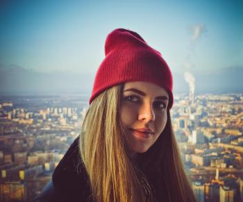 Woman Wearing Red Beanie