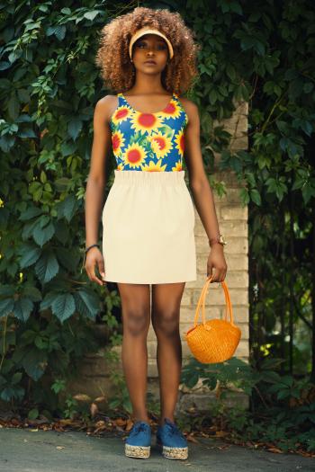 Woman Wearing Yellow and Blue Floral Crop Top