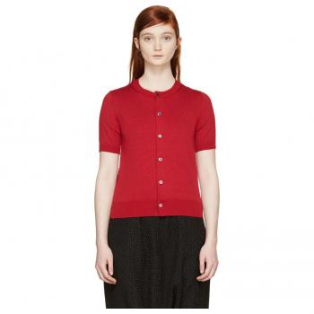 Comme des Garçons Women's Red Wool Knit Short Sleeve Cardigan ...