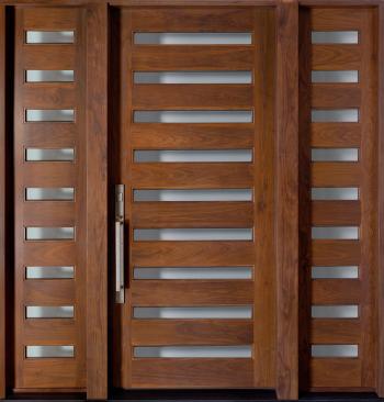brown wooden Double Entry Doors with stainless steel handle ...