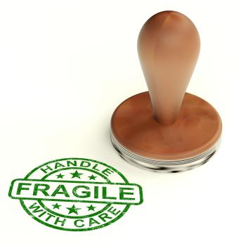 Wooden Fragile Stamp Shows Breakable Products For Delivery
