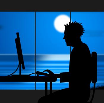 Working Late Indicates Nighttime Worker And Night