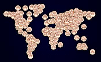 World map made of US cent coins