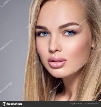Portrait Beautiful Young Woman Blue Eyes Brown Make Pretty Gorgeous ...