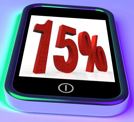 15 On Smartphone Showing Savings, Price Reduction And Discounts