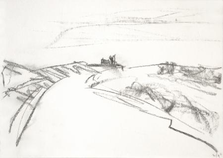 1990 - 'Sketch of Dutch coast', pencil drawing on paper, seascape near Zandvoort and the sandy beach of The Netherlands; A high resolution art image in free download to print, public domain / Commons, CC-BY, artist, Fons Heijnsbroek
