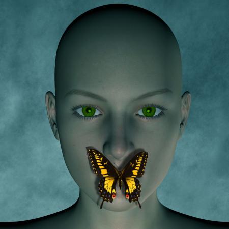 3D Woman with Butterfly over Mouth