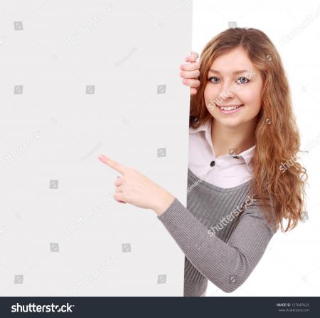 A cute young girl holding a blank sign