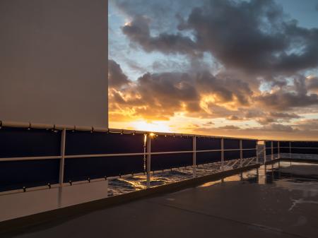 A view to the sunset from ship's deck
