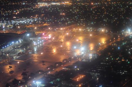 Aerial night photo of parking lot near LAX