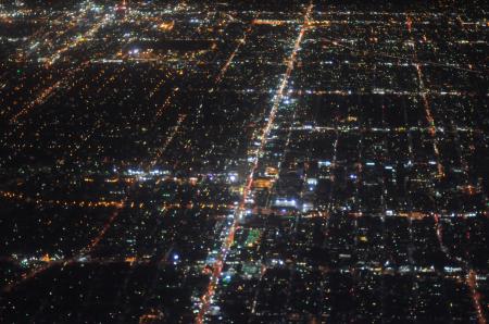 Aerial night photo of street in Los Angeles