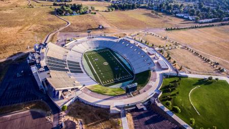 Aerial Photo of Gray and White Stadium