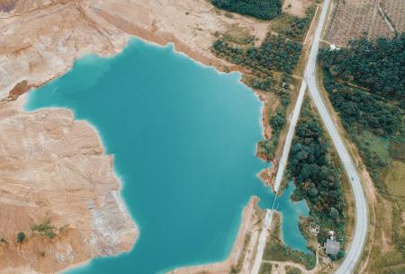 Aerial Photo of Lake Near Highway