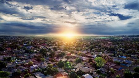 Aerial Photography of Buildings Under Blue and White Sky during Golden Hour