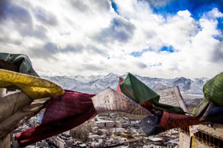 Aerial Photography of Multicolored Scarf and City